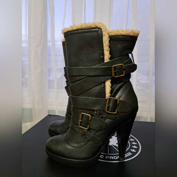 Women's Black Faux Leather Boots with Buckle Straps, Size 37, Aldo - Picture 3 of 10